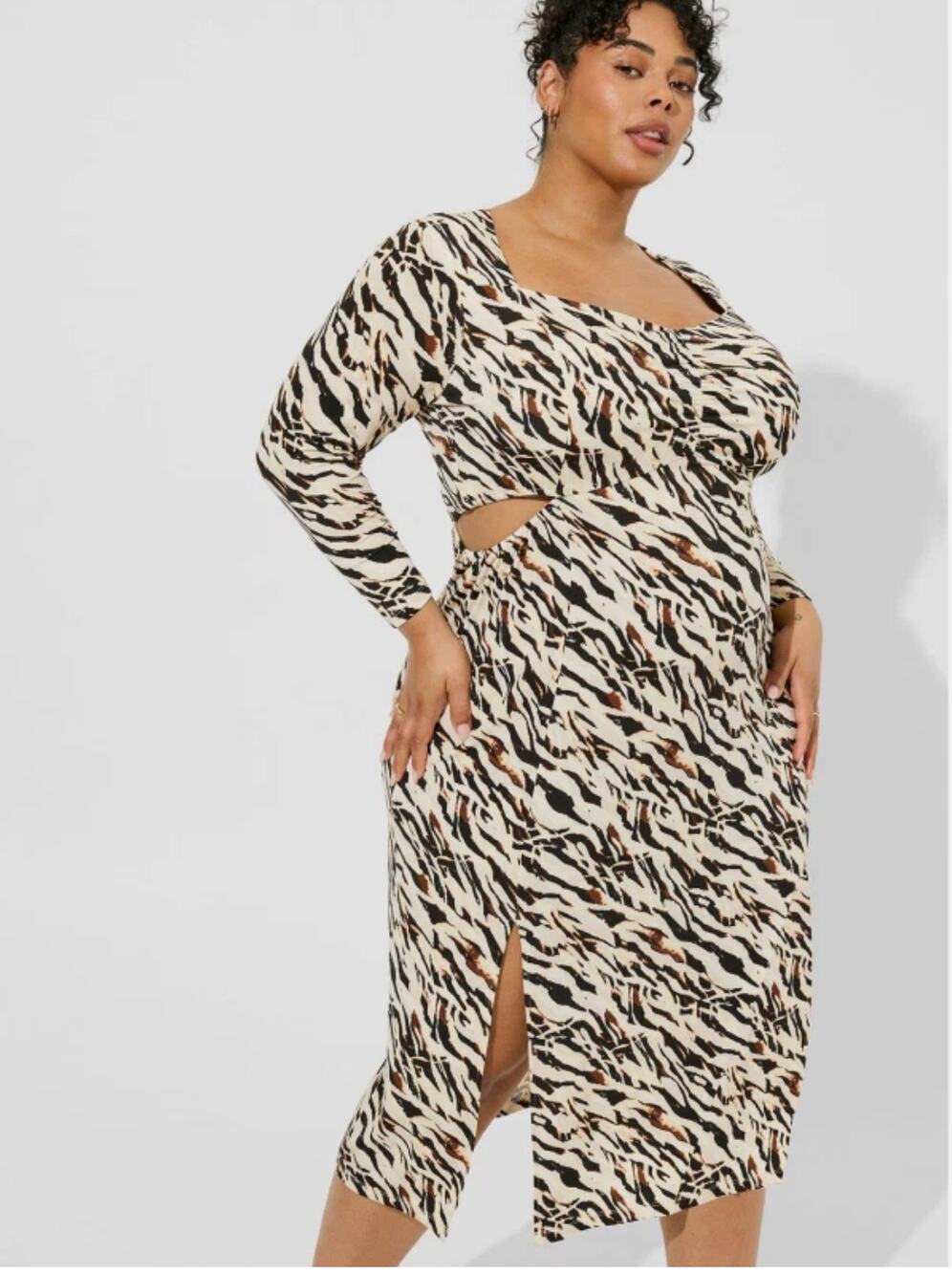 Torrid NWT Size 3 Animal Print Cutout Midi Dress Ruched Slit Stretch 3x Plus